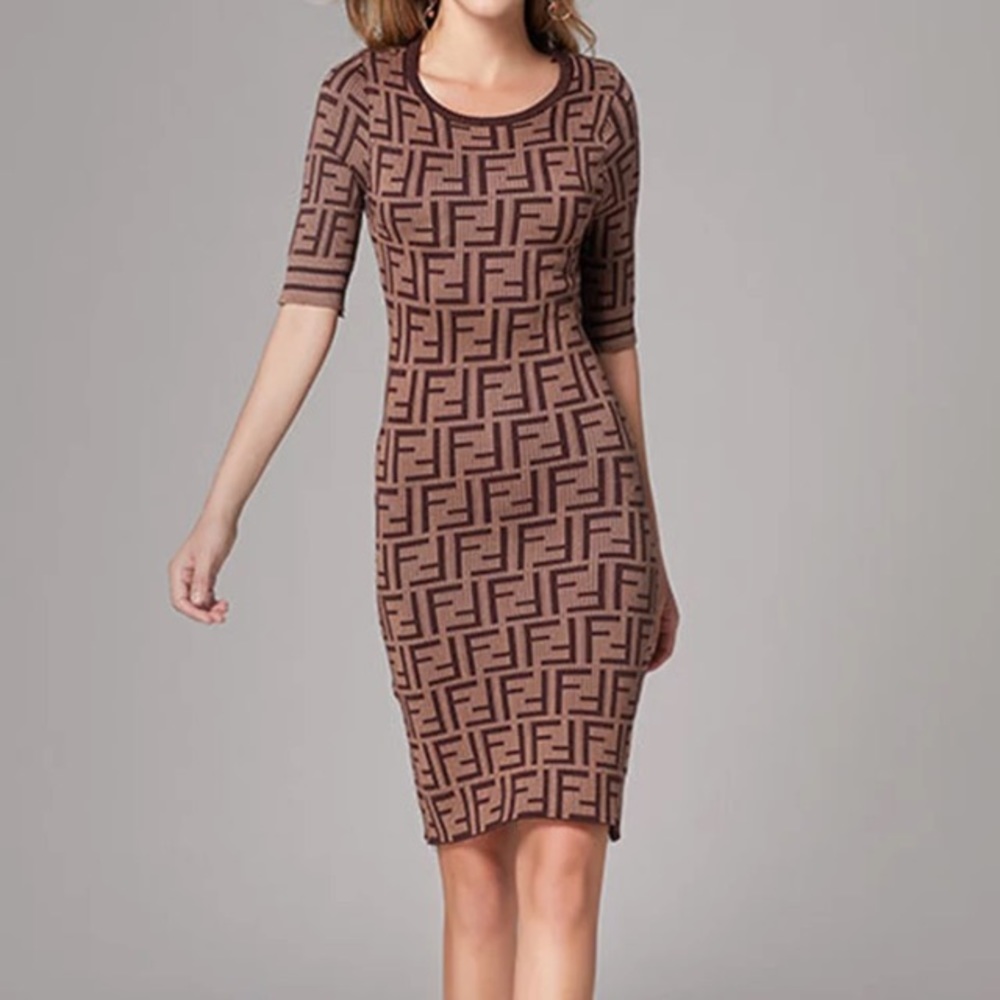 F Dress sexy fitted brown